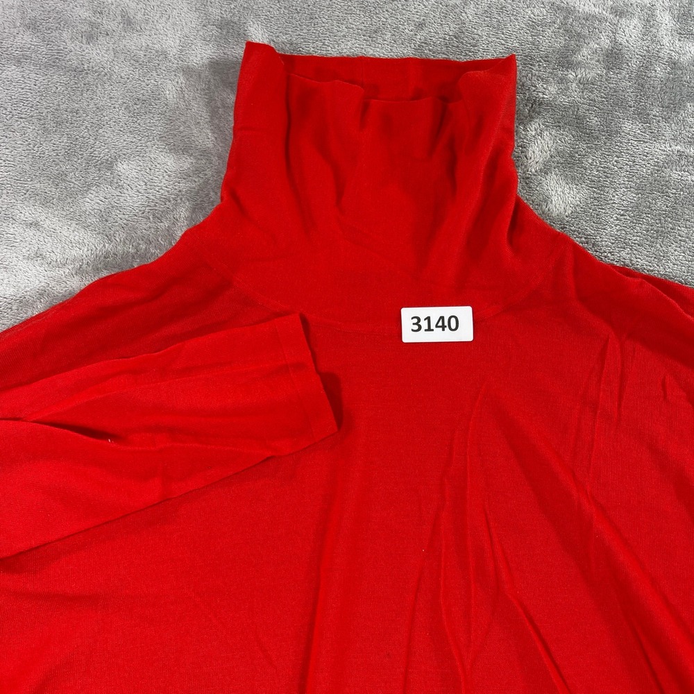Eileen Fisher Turtleneck Women M Red Merino Wool Asymmetrical High Low Sweater